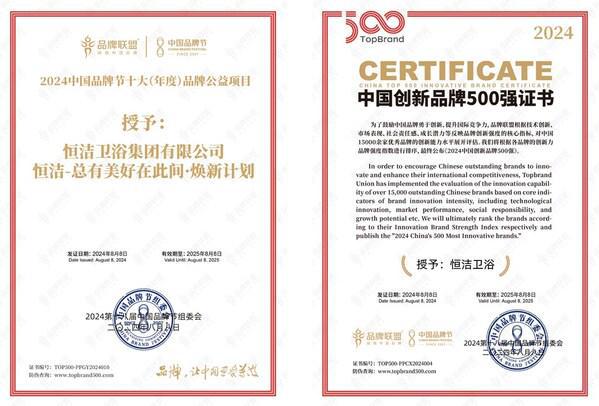 以创新打造新质生产力恒洁卫浴作为行业唯一入选2024中国创新品牌500强